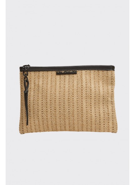 Elena Athanasiou Natural Straw Clutch Beige