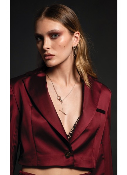 PEACE AND CHAOS SLEEK CROP BLAZER BORDEAUX - Silky