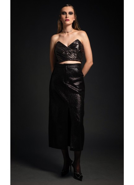 PEACE AND CHAOS LIQUID SLIT SKIRT - Patent croco effect