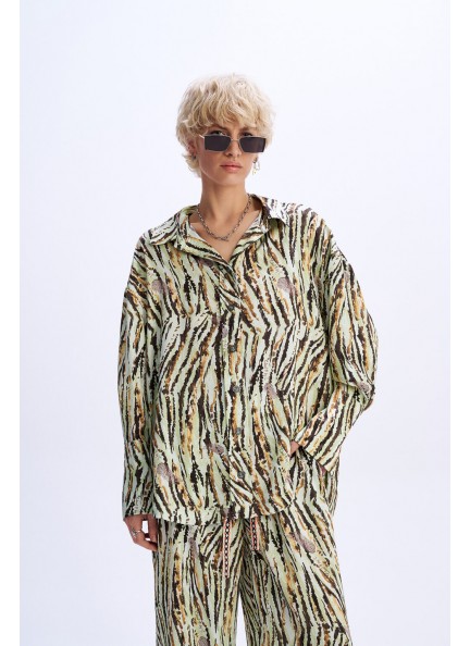 C9 Πράσινο Animal Printed Oversized Πουκάμισο DESERT BLOOM