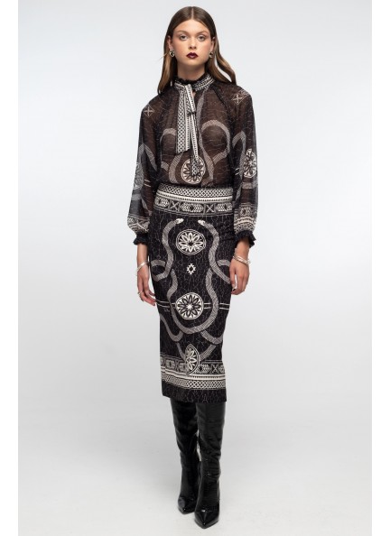 PEACE AND CHAOS PHILOSOPHY MIDI SKIRT