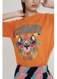 PEACE AND CHAOS  AVIAN T-SHIRT ORANGE - Cotton