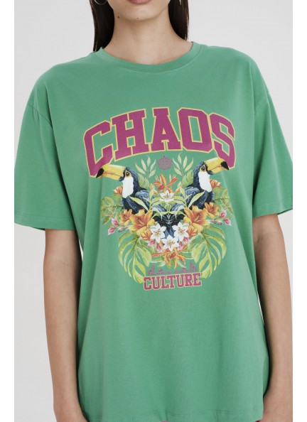 PEACE AND CHAOS  AVIAN T-SHIRT GREEN - Cotton