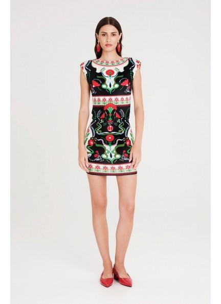 PEACE AND CHAOS POMEGRANATE BODYCON DRESS 