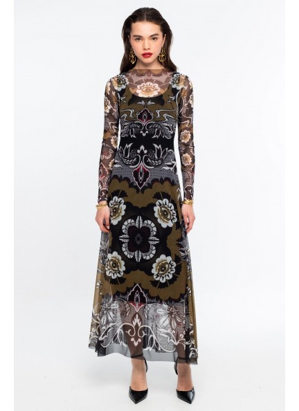 PEACE AND CHAOS BLOOM LONG DRESS - Mesh